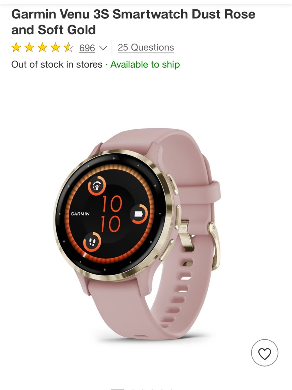 Garmin Venu 3S Smartwatch - Dust Rose and Soft Gold